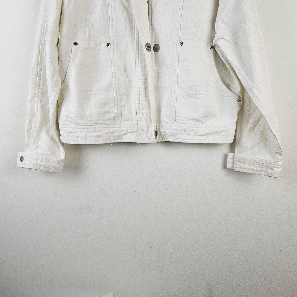 Free People OB407552 White Distressed Tennis Denim Jacket M Boho - Picture 4 of 9